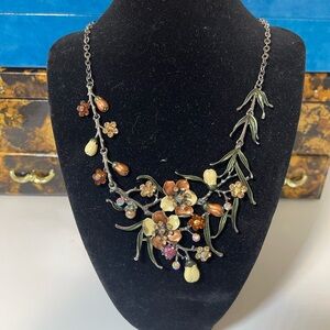 Floral Rhinestone Multi-Color Statement Necklace